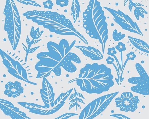 Leaf plant botanical nature exotic motif blue silhouette tropical pattern background layout fabric textile boho matisse print art editable