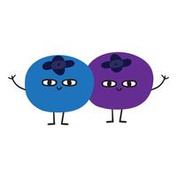 Two cute blueberries waving. Funny characters. Hand drawn illustration on white background. vector