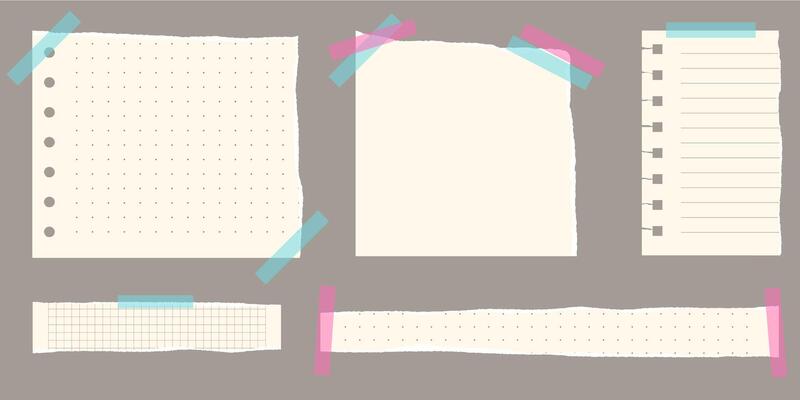 Paper scraps. Torn pieces of paper, with torn edges for notes, realistic torn pieces of blank note pages. illustration isolated