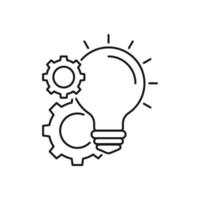 light bulb with gear mechanism, solution idea icon, concept of spreading innovation, thin line symbol on white background vector