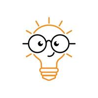 Geek logo design template with light bulb in glasses. illustration. vector