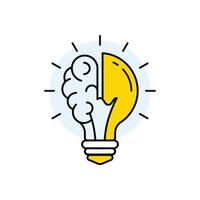 Logo with a half of light bulb and brain isolated on white background. Symbol of creativity, creative idea, mind, thinking. vector
