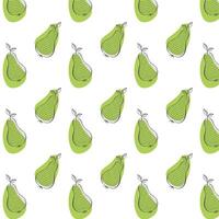 Green Pears in summer orchard pattern, hand drawn doodle drawing of stylized pears, harvest, summer juicy fruits. Orchard. vector