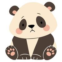 Flat illustration in a simple children's style. Cute sad panda on white background vector