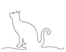 Cat one line drawing. One continuous line drawing of cat for company logo identity. Abstract minimal line art. Funny cat animal mascot concept for icon vector