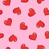 Seamless pattern with hearts on a pink background. Hand drawn illustration in pixel style for wrapping paper, textile, fabric. vector