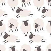 Seamless Pattern of Adorable Cartoon Sheep in a Minimalist Style on a White Background for Fabric, Wallpaper, or Graphic Design vector