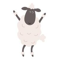 Happy Cartoon Sheep Illustration with Raised Arms in Minimalist Style for Kids' Products and Playful Designs vector