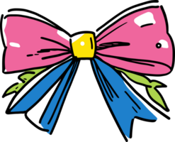 Colorful Cartoon Bow with Pink Ribbon and Blue Tails png