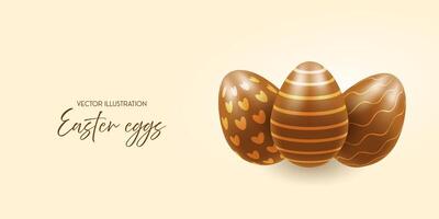 Chocolate easter eggs, banner, realistic 3d. illustration on transparent background vector