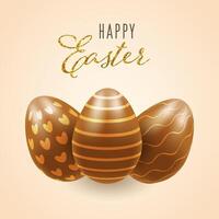 Chocolate easter eggs, banner, realistic 3d square. illustration on transparent background vector