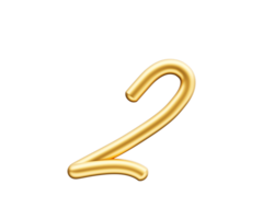 3d Golden Shiny Digit 2 Number Two Rounded Inflatable Font White 3d Illustration png