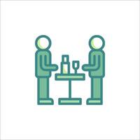 Two people are sitting at a table with a bottle of wine vector