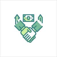 Handshake icon with money and arrows vector