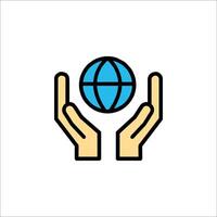 Hands holding a globe icon vector