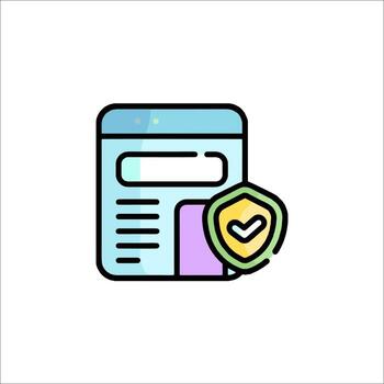 A web page with a shield and a check mark vector