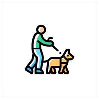 A man walking a dog in a line icon vector