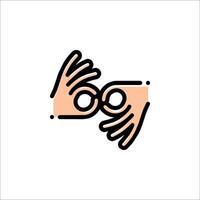 Two hands holding a pair of glasses icon vector