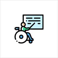 A person in a wheelchair is pointing to a board vector