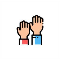 Two hands are raised up in the air with a red and blue flag vector