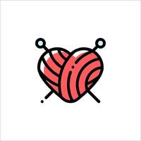 A knitting heart icon with two needles vector