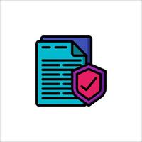 A document with a check mark and a shield icon vector