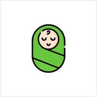 Baby wrapped in a green blanket icon vector