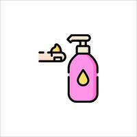 A pink bottle with soap and a hand holding it vector