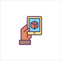 Hand holding a tablet with a box on it vector
