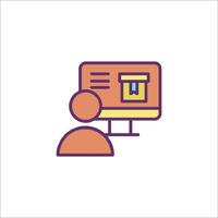 A person looking at a computer screen with a box on it vector