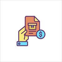 A hand holding a document and a dollar sign vector