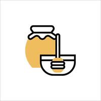 Honey jar and spoon icon on white background vector
