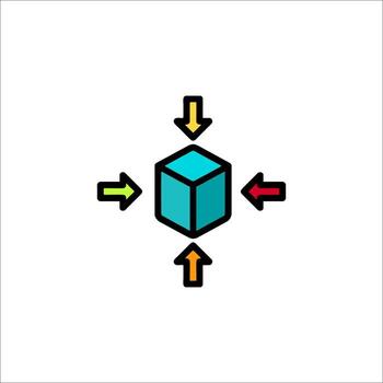 A cube with arrows pointing to it vector