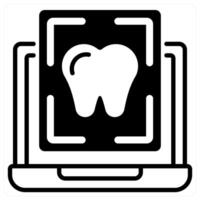 Tooth Scanning icon concept in black duo line color vector