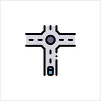 A crossroads icon with a car on the road vector