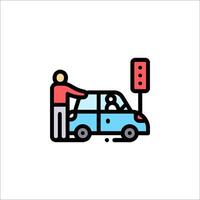 A man is standing next to a car and a traffic light vector