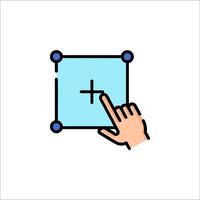 A hand pressing a button on a square vector