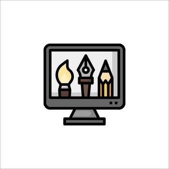 A computer monitor with pencils and a candle on it vector