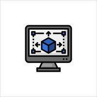 A computer monitor with a cube on it vector