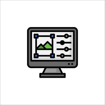 A computer monitor with a picture of a mountain on it vector