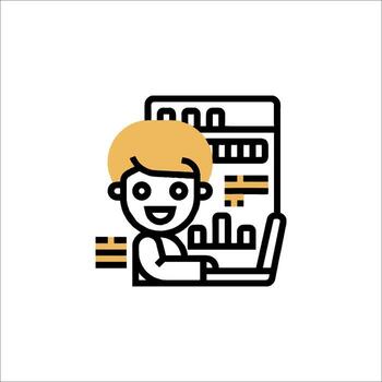 un hombre es trabajando en un computadora con un bar gráfico vector