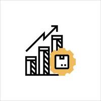 A line icon of a bar chart with a clock on it vector