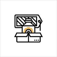 A box with a bottle on it and a label on it vector
