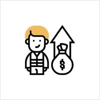 A man holding a bag of money and an arrow pointing up vector