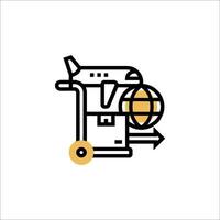 A line drawing of an airplane with a globe on it vector