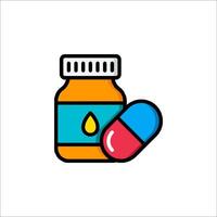 Pill bottle and pills icon illustration vector