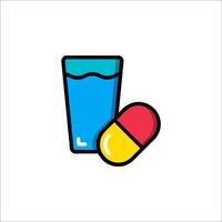 A glass of water and a pill in a line vector