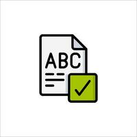 A document with an abc symbol and a check mark vector