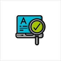 A magnifying glass and a check mark on a computer screen vector