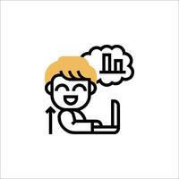A man is working on a laptop and has a thought bubble above him vector